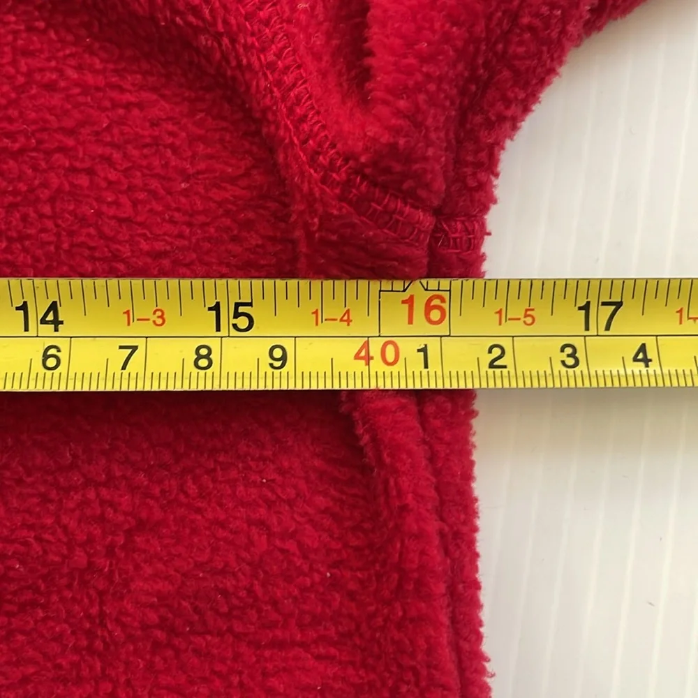 GapKids red hooded, full zip sweatshirt with gray, blue & white GAP.  Size small
